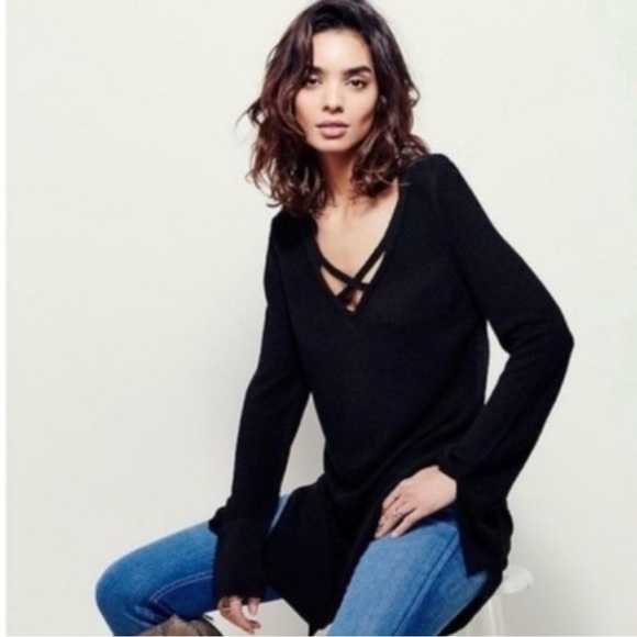 Free People Black Criss Cross Front Tunic Sweater - Picture 3 of 13